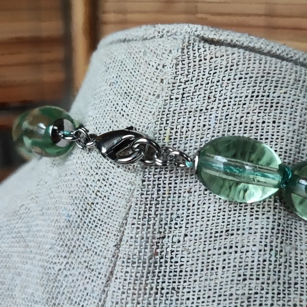 Glass Clear Green Ice Cube Square  Oval Acrylic Long Bead Necklace Cane Beads